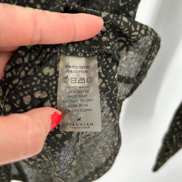 PERUVIAN CONNECTION Black Brown Sheer Long Sleeve Tunic Dress Top Size Small - Picture 5 of 5